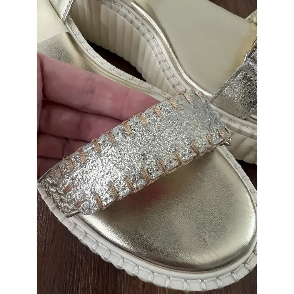 DOLCE VITA Silver Distressed Leather Debra Platform Sandals Shoes Sz 9.5